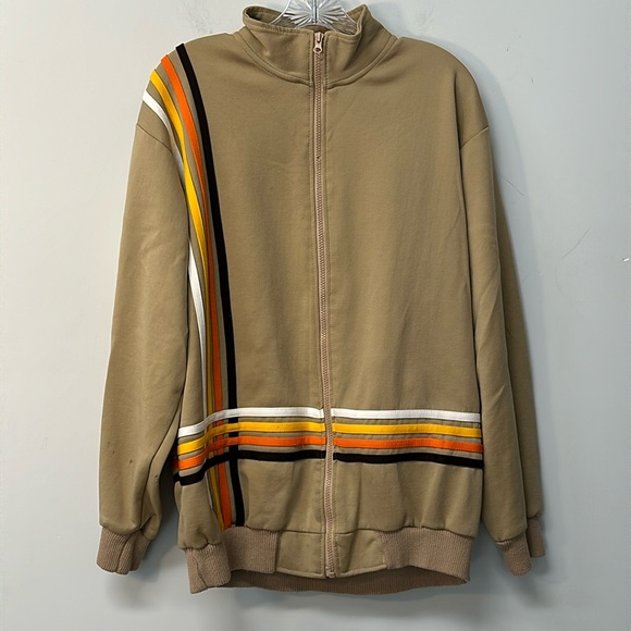 Vintage 70s MOD Retro Track Jacket Full Zip Earth Tones Sportswear Medium - Picture 1 of 7